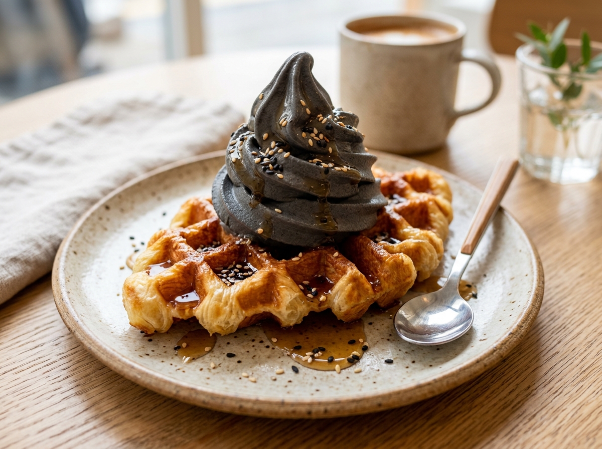 Matcha & Kurogoma Croffle